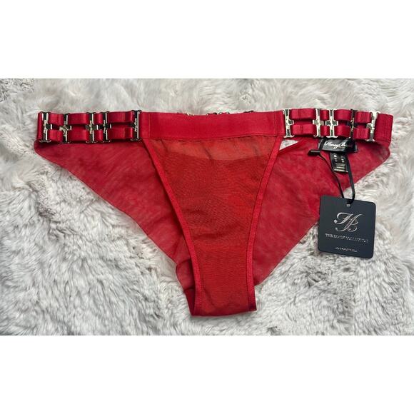 Honey Birdette SAMANTHA Red & Gold Cheeky Brief Panty Medium - Picture 1 of 3